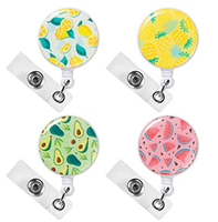 CY2SIDE 4PCS Fruits Retractable Badge Holder, Cartoon Retractable Badge Reel, Badge Reel Holder for Kid, Name Badge Holders with Clip for Offices, Fruits Badge Holder Reel Clip, 24 inch Cord Extension