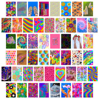 CY2SIDE 50PCS Indie Kidcore Hippie Aesthetic Picture for Wall Collage, 50 Set 4x6 inch, Bright Collage Kit, Colorful Room Decor for Girl, Wall Art Prints, Dorm Photo Display, VSCO Posters for Bedroom