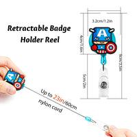 CY2SIDE 4PCS Superhero Retractable Badge Holder, Cartoon Retractable Badge Reel, Badge Reel Holder for Kids, Nurses, Name Badge Holders with Clip for Offices, Hero Badge Holder Reel Clip, 24 inch Cord