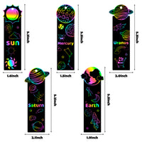 CY2SIDE 72PCS Solar System 9 Planets Rainbow Color Scratch Bookmarks for Kids, Outer Space Theme Rainbow Color Scratch Craft Kits, Galaxy Star Magic Art Rainbow Color Craft Kit for School Party Favors