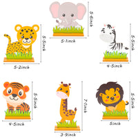 CY2SIDE 6PCS Jungle Animals Theme Party Decoration Wooden Centerpiece, Wooden Jungle Wild Animals Birthday Party Decor Supplies, Baby Shower Supplies, Desktop Centerpiece Decor for Kids Birthday