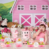CY2SIDE 12PCS Pink Farm Animals Baby Girl Honeycomb Centerpieces, Floral flowers Barnyard Table Toppers, It’ s a Girl Baby Shower Party Table Decoration, Photo Booth Prop Decor Supplies for Baby Girls