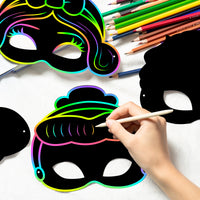 CY2SIDE 24PCS Princess Rainbow Color Scratch Party Masks for Girls, Princess Theme Rainbow Color Scratch Craft Kits, DIY Princess Face Magic Art Rainbow Color Masks Craft Kit for Birthday Party Favors