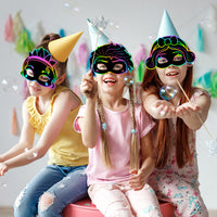 CY2SIDE 24PCS Princess Rainbow Color Scratch Party Masks for Girls, Princess Theme Rainbow Color Scratch Craft Kits, DIY Princess Face Magic Art Rainbow Color Masks Craft Kit for Birthday Party Favors