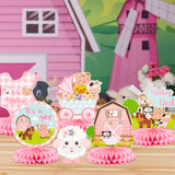 CY2SIDE 12PCS Pink Farm Animals Baby Girl Honeycomb Centerpieces, Floral flowers Barnyard Table Toppers, It’ s a Girl Baby Shower Party Table Decoration, Photo Booth Prop Decor Supplies for Baby Girls